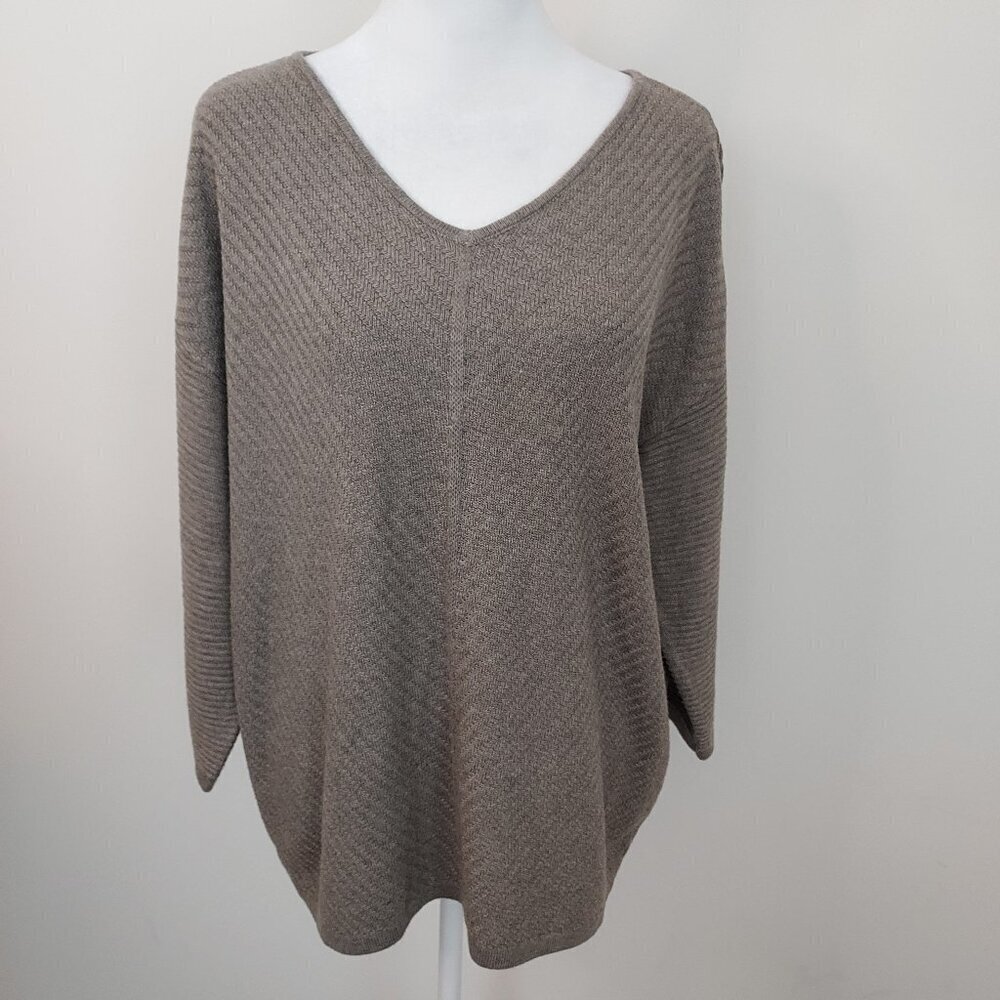 Chico's Cashmere Blend 3/4 Sleeve Rib Knit Tan Sweater Size Large